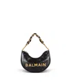 Balmain 1945 Soft Moon Bag In Crinkled Calfskin Leather Embossed With A Pb Labyrinth Monogram In Black