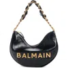 Balmain 1945 Soft Moon Logo Embossed Leather Hobo Bag In 0pa Black
