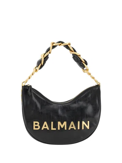 Balmain 1945 Soft Moon Crinkled Calfskin Leather Bag In Black