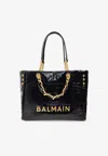 Balmain 1945 Soft Pb Monogram Crinkled Leather Tote Bag In Black