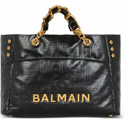 BALMAIN BALMAIN 1945 SOFT PB-MONOGRAMMED CRINKLED LEATHER TOTE BAG