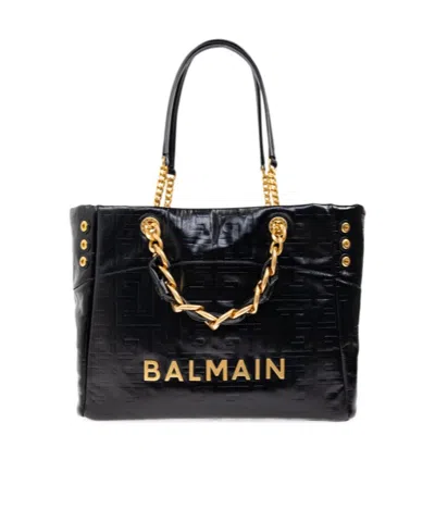 Balmain 1945 Soft Pb-monogrammed Crinkled Leather Tote Bag