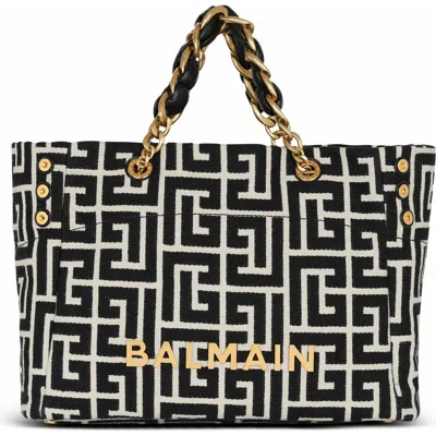 Balmain 1945 Soft Pb-monogrammed Jacquard Canvas Tote Bag