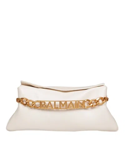 Balmain 1945 Soft Pochette In Wrinkled Calfskin In Sand