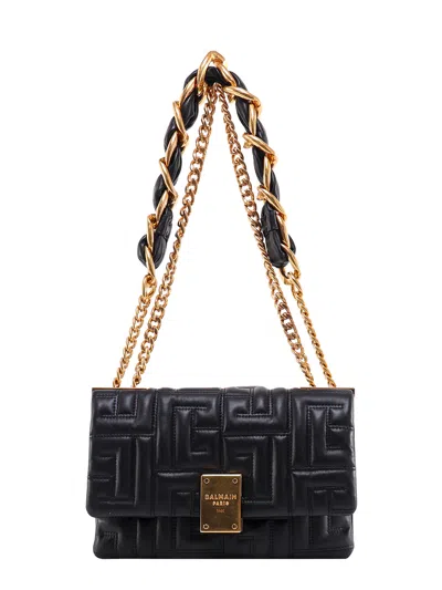 Balmain 1945 Soft Quilted Lambskin Shoulder Bag In Black