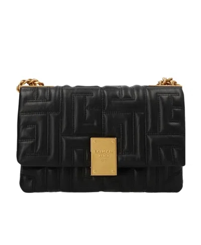 Balmain 1945 Soft Quilted Lambskin Shoulder Bag In Black