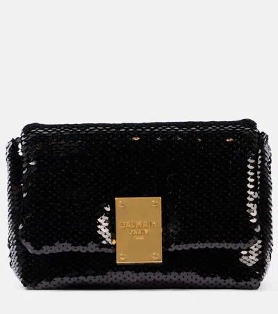 Balmain 1945 Mini Shoulder Bag In Sequin Leather In Black