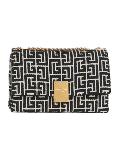 Balmain 1945 Soft Small Bag With Jacquard Monogram In Black