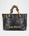 Balmain 1945 Soft Small Cabas Tote Bag In Crinkled Leather In Black