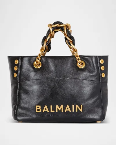 Balmain 1945 Soft Small Cabas Tote Bag In Crinkled Leather In Black