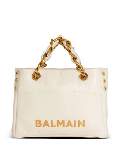 Balmain Small 1945 Soft Bag In Embossed Crackled Calfskin With A Pb Labyrinth Monogram In White