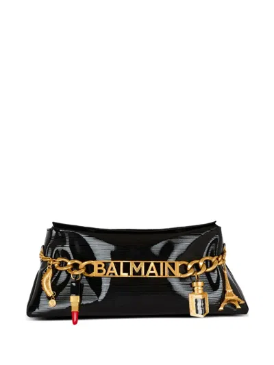 Balmain 1945 Soft Striped Leather Clutch Bag In Black
