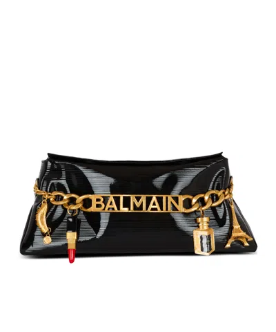 Balmain 1945 Soft Striped Leather Clutch Bag In Black