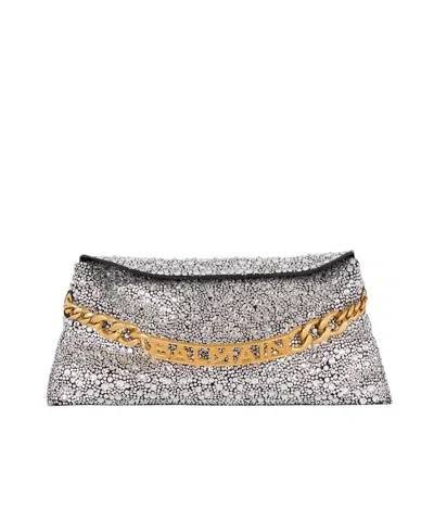 Balmain 1945 Soft Suede And Rhinestone Clutch In Silver