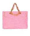 Balmain 1945 Soft Tote In Tweed-effect Raffia In Pink
