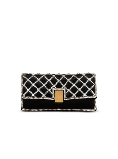 Balmain 1945 Soft Velvet And Pearl Clutch In Black
