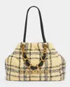 Balmain 1945 Tote Bag In Plaid Tweed In Multi