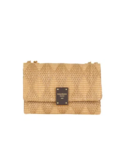 Balmain 1945 Woven-wicker Shoulder Bag In Nude