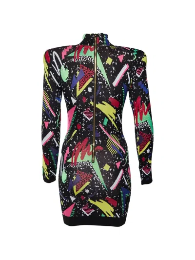 Pre-owned Balmain 1980s Jacquard Knitted Mini Dress In Black