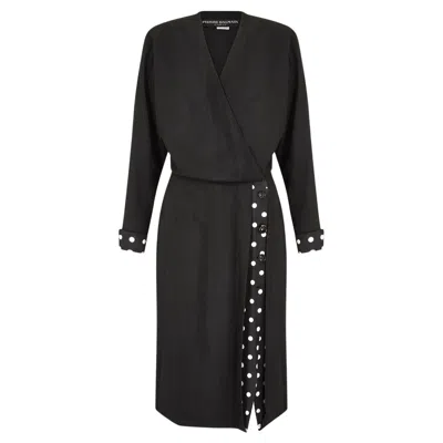 Pre-owned Balmain 1980s Pierre  Haute Couture Linen Monochrome Coat Dress In Black