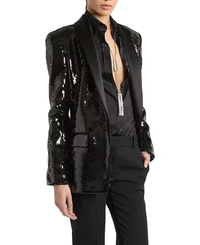 Balmain 1-button Satin Jacket With Sequins In Black