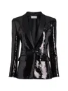 Balmain 1-button Satin Jacket With Sequins In Black