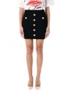 Balmain Black Mini Pencil Skirt With Jewel Buttons In Stretch Viscose Blend Woman In Black