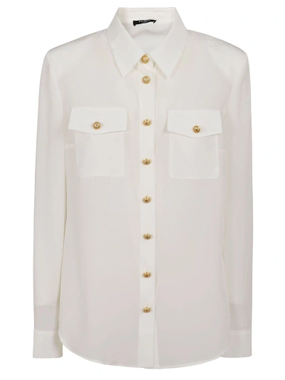 Balmain 2 Pkts Crepe De Chine Buttoned Shirt In White