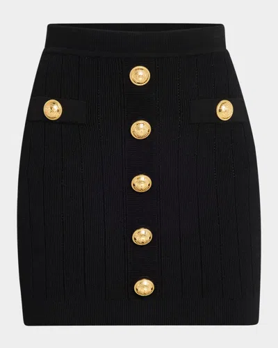 BALMAIN 2-POCKETS BUTTON-FRONT RIB MINI SKIRT