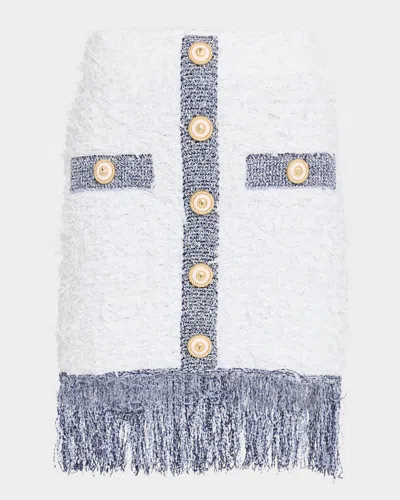 Balmain Fringed Tweed Skirt In White