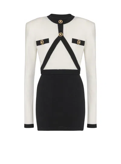 Balmain 2-tone Knit Dress With Faux Waistcoat Design In White