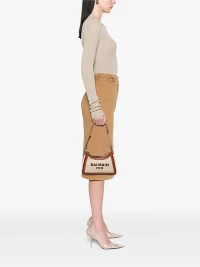 Pre-owned Balmain 2000-2026 Canvas B Army Logo Shoulder Bag In Neutral