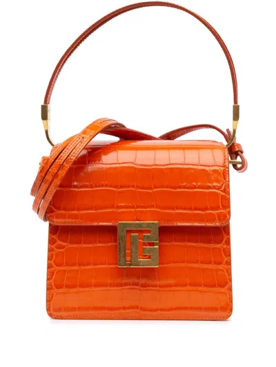 Pre-owned Balmain 2010-2024 Embossed Calfskin Ely Satchel In Orange