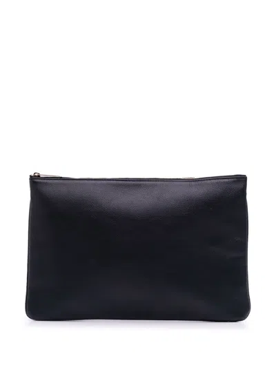 Pre-owned Balmain 2010-2025 Leather Logo Clutch Bag In Black
