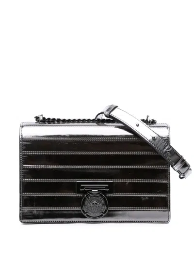 Pre-owned Balmain 2010-2025 Patent Mariniere Flap Crossbody Bag In Silver