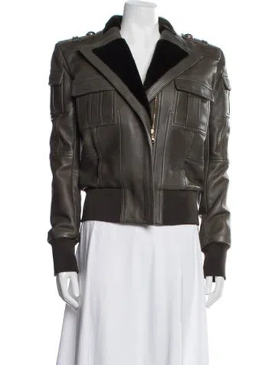 Pre-owned Balmain 2010's Lamb Leather Biker Jacket In Green