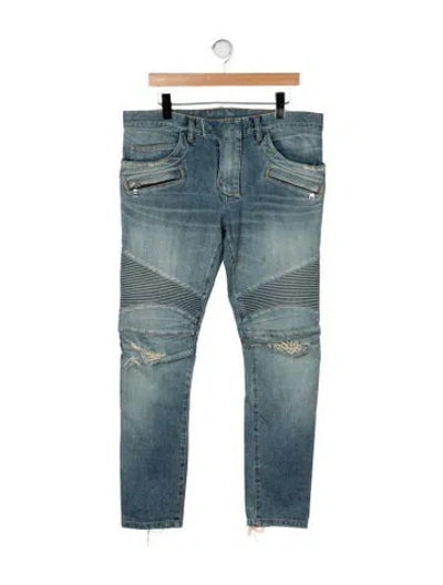 Pre-owned Balmain 2010's Moto Jeans In Blue