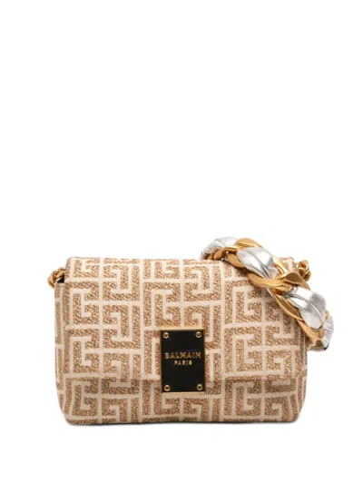 Pre-owned Balmain 2010-2026 Mini Monogram Jacquard 1945 Crossbody Bag In Neutral