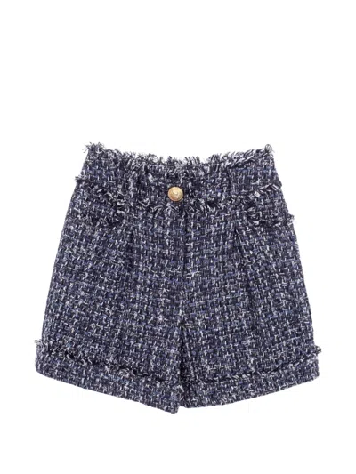 Pre-owned Balmain 2010s Bouclé Tweed Shorts In Blue