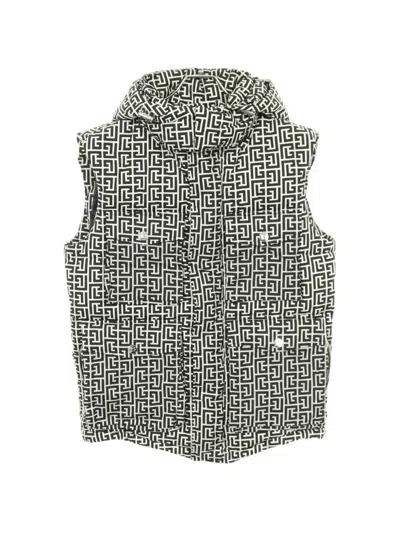 Pre-owned Balmain 2010s Monogram Hooded Down Vest In Black
