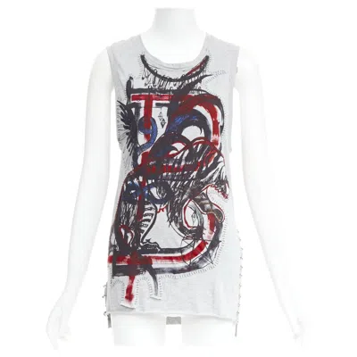 Pre-owned Balmain 2011 Christophe Decarnin Punk Graffiti Silver Pin Ripped Tank Top Fr38 M