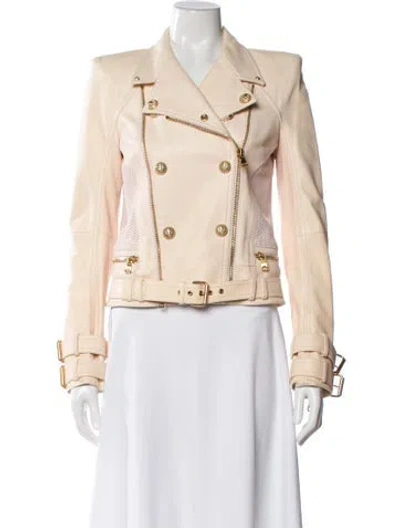 Pre-owned Balmain 2015 Lamb Leather Biker Jacket W/ Tags In Neutral