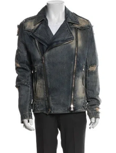 Pre-owned Balmain 2017 Moto Jacket In Blue