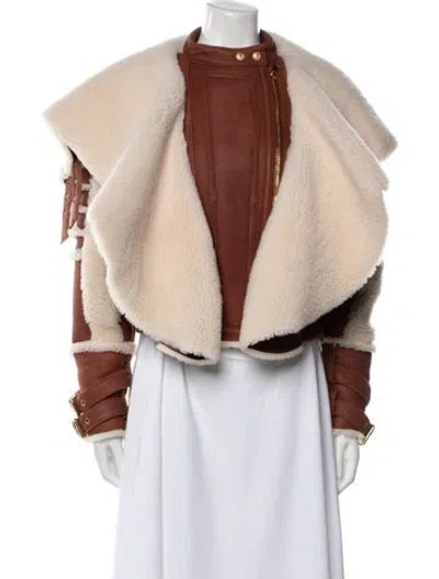 Pre-owned Balmain 2017 Shearling Biker Jacket In Brown