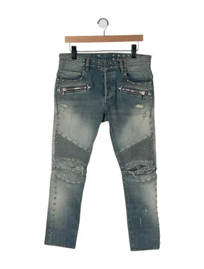 Pre-owned Balmain 2018 Moto Jeans In Blue