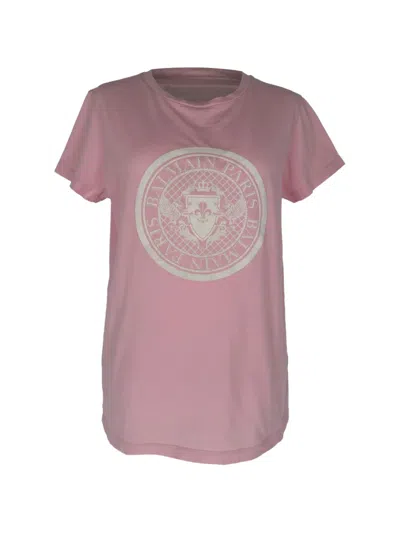 Pre-owned Balmain 2020s Crest-print T-shirt In Pink