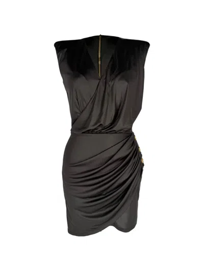 Pre-owned Balmain 2020s Draped Mini Dress In Black