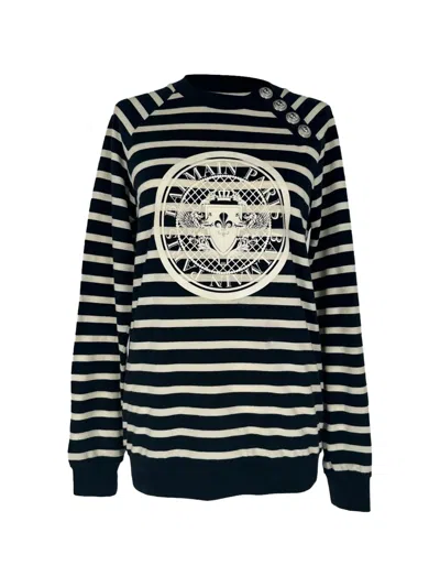 Pre-owned Balmain 2020s Stripes Logo Long-sleeve Top In Black