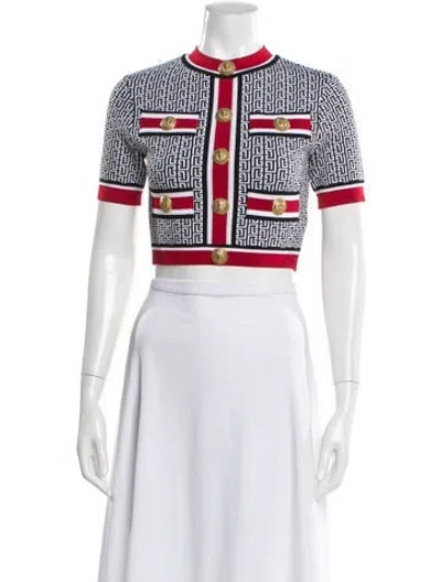 Pre-owned Balmain 2023 Graphic Print Crop Top In White