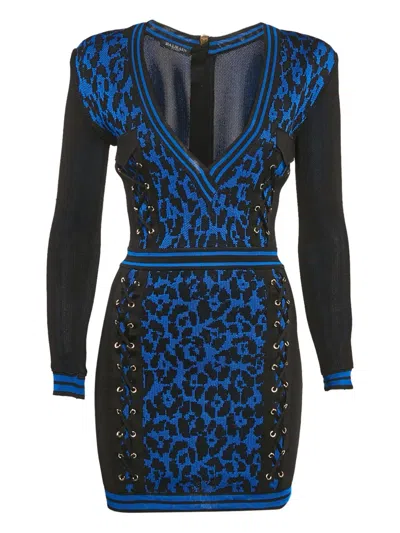Pre-owned Balmain 2023s Leopard-print Knited Mini Dress